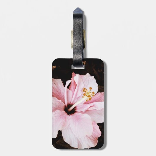 Roze Hibiscus Bagagelabel (Achterkant verticaal)