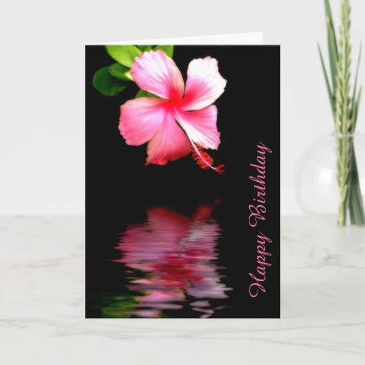 Roze Hibiscus Birthday Kaart (Voorkant)