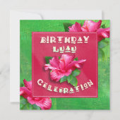 Roze Hibiscus Birthday Luau Party Invitations Kaart (Voorkant)