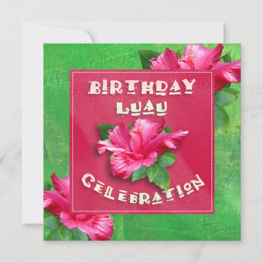Roze Hibiscus Birthday Luau Party Invitations Kaart (Voorkant)