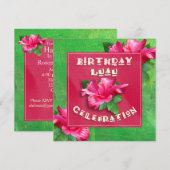 Roze Hibiscus Birthday Luau Party Invitations Kaart (Voorkant / Achterkant)