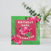 Roze Hibiscus Birthday Luau Party Invitations Kaart (Staand voorkant)