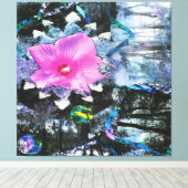 Roze Hibiscus Black en White Landscape Collage Canvas Afdruk (Insitu (Houten vloer))