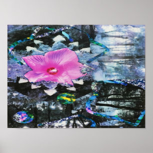 Roze Hibiscus Black en White Landscape Collage Poster