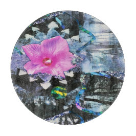 Roze Hibiscus Black en White Landscape Collage Snijplank