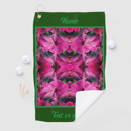 Roze Hibiscus Bloem Abstract gepersonaliseerd Golfhanddoek (Insitu)