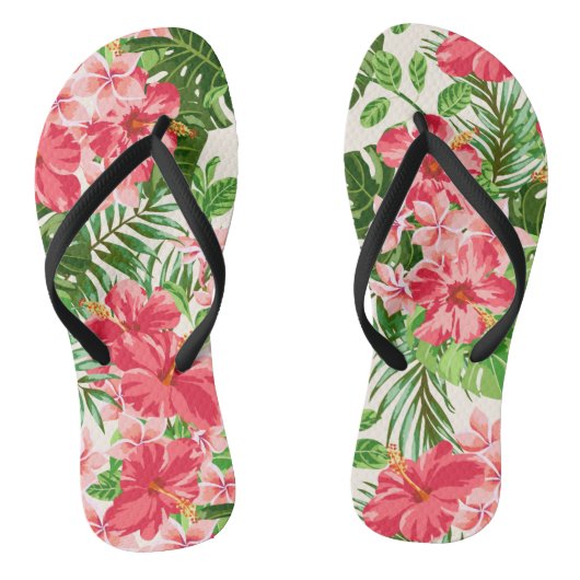 Roze Hibiscus Bloem Bladeren Lichte Achtergrond Fl Teenslippers (Voetbed)