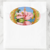 Roze hibiscus bloem boven water in lijst ovale sticker (Tas)