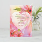 Roze Hibiscus Bloem Bruiloft Bloemhart Dauwdruppel Aankondiging (Staand voorkant)