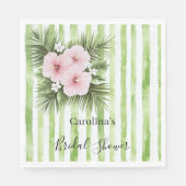 Roze Hibiscus Bloem Groene Strepen Bruidsmeisjesfe Servet (Voorkant)