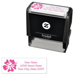 Roze Hibiscus bloem logo aangepaste terugkeer adre Zelfinktende Stempel