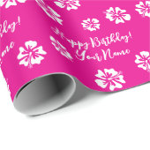 Roze Hibiscus bloem ontwerp op maat Verjaardag Cadeaupapier (Rol Hoek)