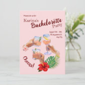 Roze Hibiscus Bloem Palm Leaves Beach Party Kaart (Staand voorkant)