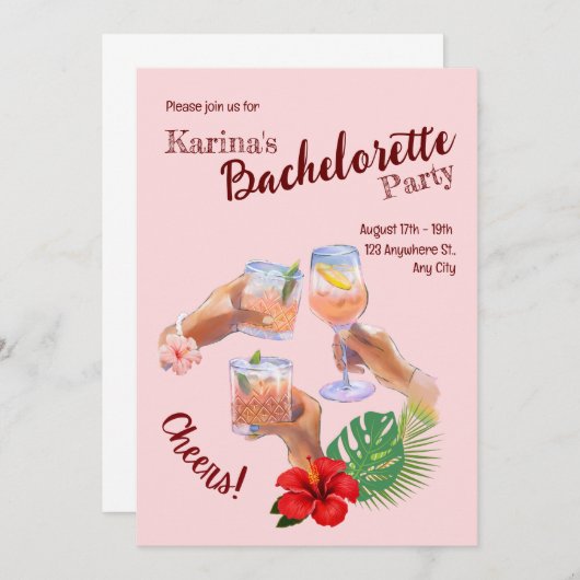 Roze Hibiscus Bloem Palm Leaves Beach Party Kaart (Voorkant / Achterkant)