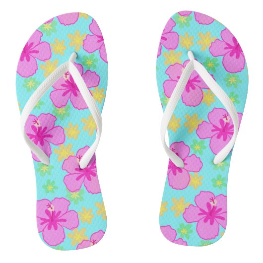 Roze Hibiscus Bloem Patroon Teenslippers (Voetbed)
