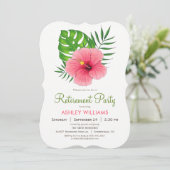 Roze Hibiscus Bloem Pensioen Party Uitnodiging (Staand voorkant)