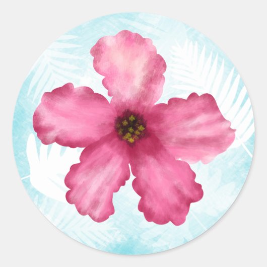 Roze Hibiscus Bloem Ronde Bruiloft Sticker (Voorkant)