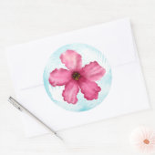 Roze Hibiscus Bloem Ronde Bruiloft Sticker (Envelop)