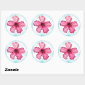 Roze Hibiscus Bloem Ronde Bruiloft Sticker (Vel)