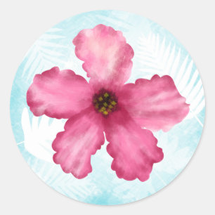 Roze Hibiscus Bloem Ronde Bruiloft Sticker