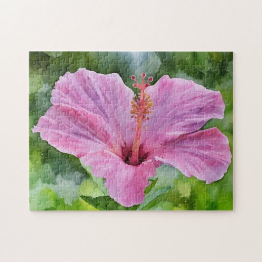 Roze Hibiscus Bloem Tropische Kunst Puzzel (Horizontaal)