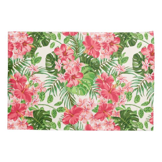 Roze Hibiscus Bloem Tropische Palm Monogram PCase Kussensloop (Achterkant)