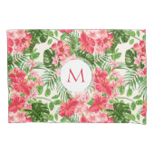Roze Hibiscus Bloem Tropische Palm Monogram PCase Kussensloop (Voorkant)