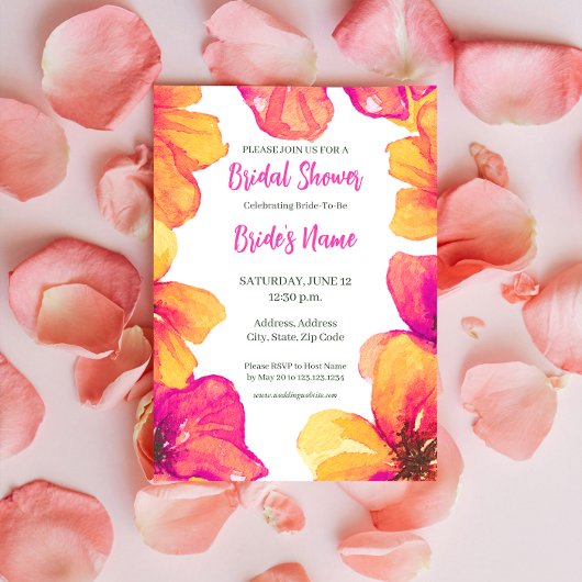 Roze Hibiscus Bloemachtige Bruiloft Uitnodiging