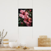 Roze Hibiscus Bloemen Art Print Poster (Keuken)