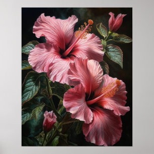 Roze Hibiscus Bloemen Art Print Poster