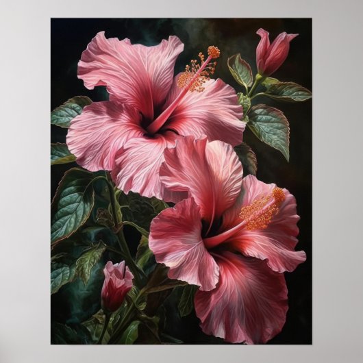 Roze Hibiscus Bloemen Art Print Poster (Voorkant)