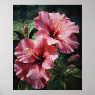 Roze Hibiscus Bloemen Art Print Poster