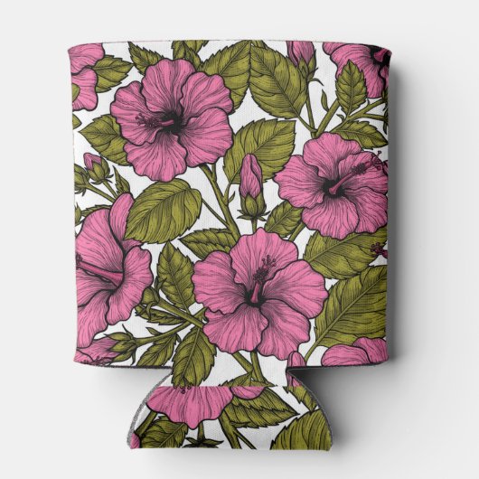 Roze hibiscus bloemen blikjeskoeler (Achterkant)