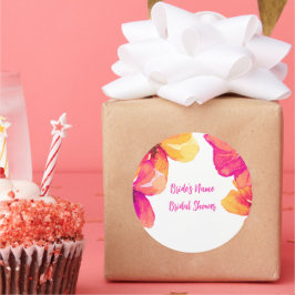 Roze Hibiscus Bloemen Bruids Douche Uitnodiging Ronde Sticker