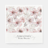 Roze Hibiscus Bloemen Bruiloft Servet (Voorkant)