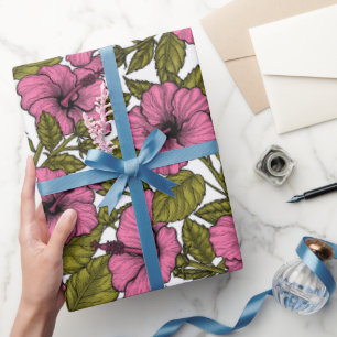 Roze hibiscus bloemen cadeaupapier