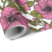 Roze hibiscus bloemen cadeaupapier (Rol Hoek)