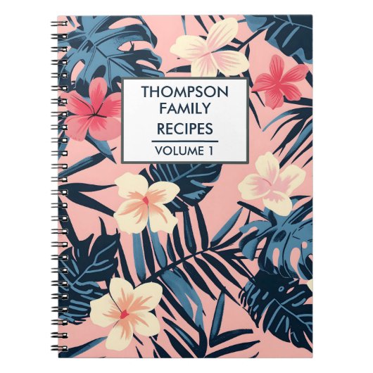 Roze hibiscus bloemen gepersonaliseerd recept notitieboek (Voorkant)