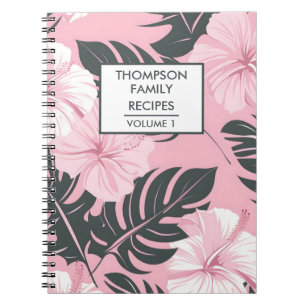 Roze hibiscus bloemen gepersonaliseerd recept notitieboek