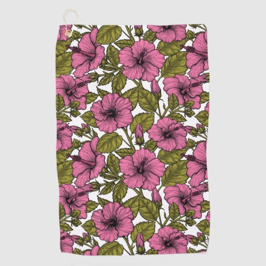 Roze hibiscus bloemen golfhanddoek (Voorkant)