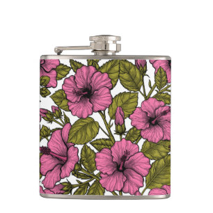 Roze hibiscus bloemen heupfles