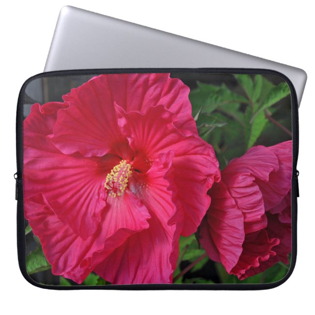 Roze hibiscus bloemen laptop sleeve (Voorkant)