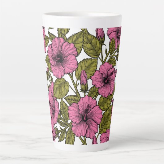 Roze hibiscus bloemen latte mok (Voorkant)