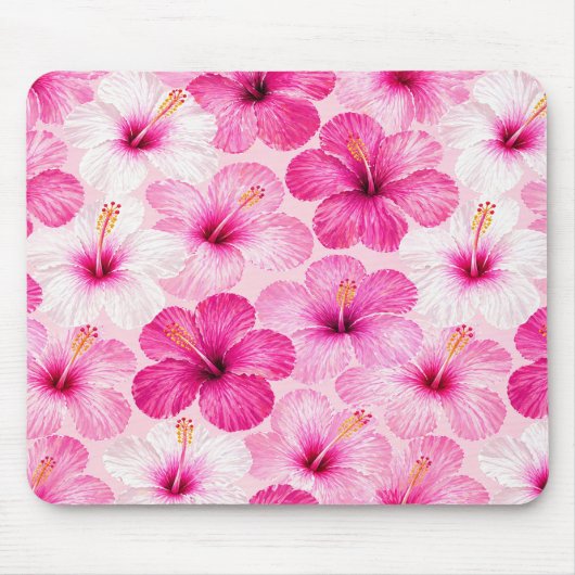 Roze Hibiscus Bloemen Muismat (Voorkant)