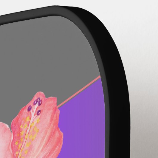 Roze Hibiscus Bloemen op Grijs Gepersonaliseerd Pickleball Paddle (Links Detail)