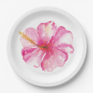 Roze Hibiscus Bloemen Papieren Borden Bordje