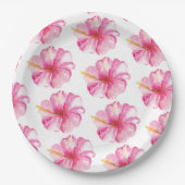 Roze Hibiscus Bloemen Patroon Papier Borden Papieren Bordje (Voorkant)