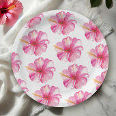 Roze Hibiscus Bloemen Patroon Papier Borden Papieren Bordje