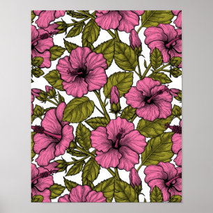 Roze hibiscus bloemen poster