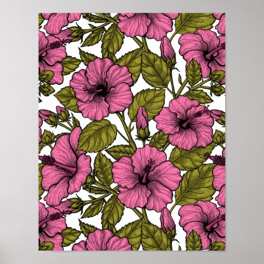 Roze hibiscus bloemen poster (Voorkant)